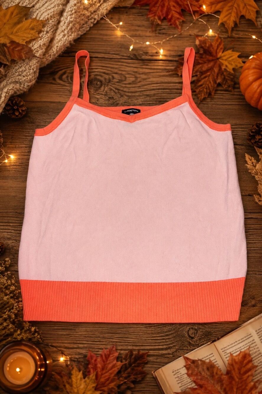 GAP Stretch Pink Coral Colorblock Knit Cami Tank Top Women’s M Y2K 90s